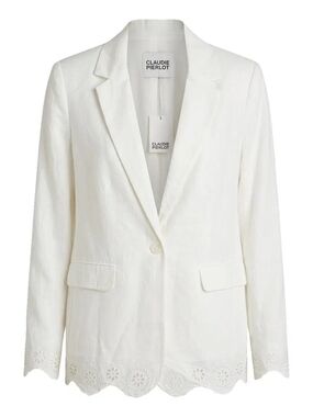 Claudie Pierlot Ecru Eyelet Hem Blazer